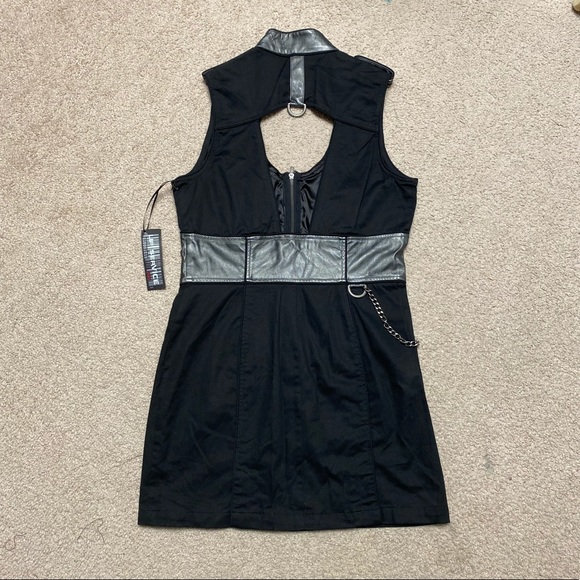 Lip Service 2010 Das Bunker Black Silver Vinyl Military Sleeveless Mini Dress XL - Picture 5 of 5
